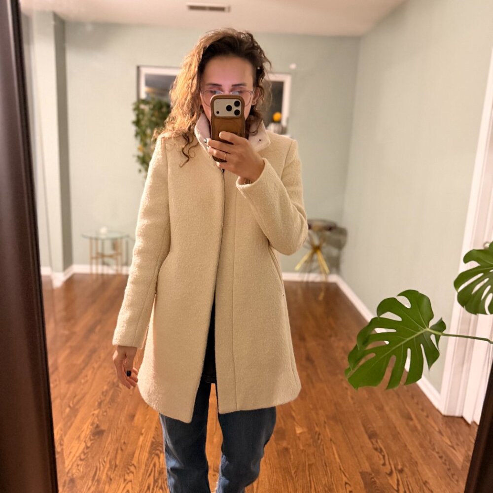 LOFT Cream Bouclé Zip Front Coat